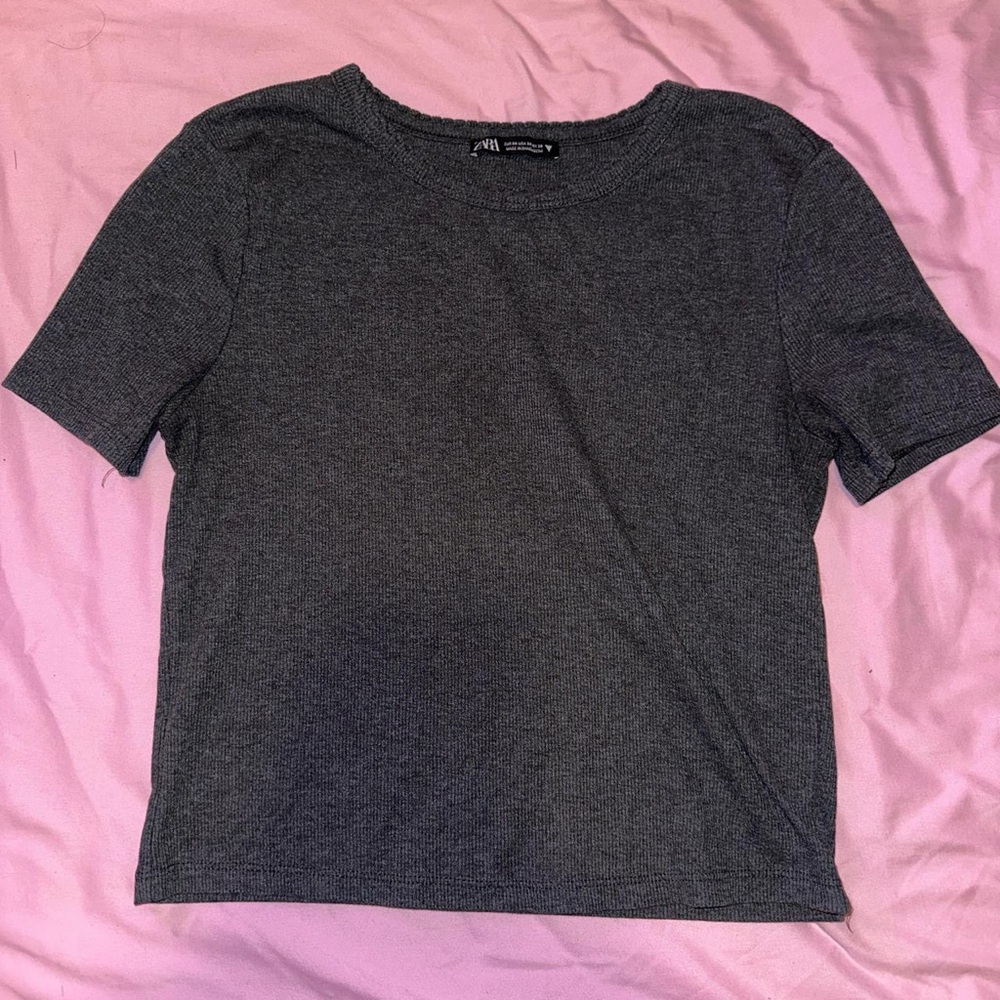 Zara Gray Fitted Crew Neck T-Shirt